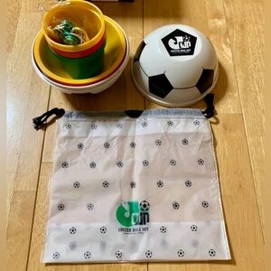 J Cup On the Go Soccer Ball Tableware Set with Drawstring Bag Bowls Cups Utensil